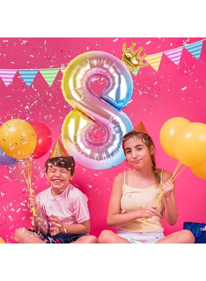 null - Number 8 Balloon with Detachable Crown, Easy Inflate and deflate reusable, Premium Foil Mylar Balloons for Birthdays, Anniversaries, and Party Decorations(40 inch, Multicolor） - Image 1