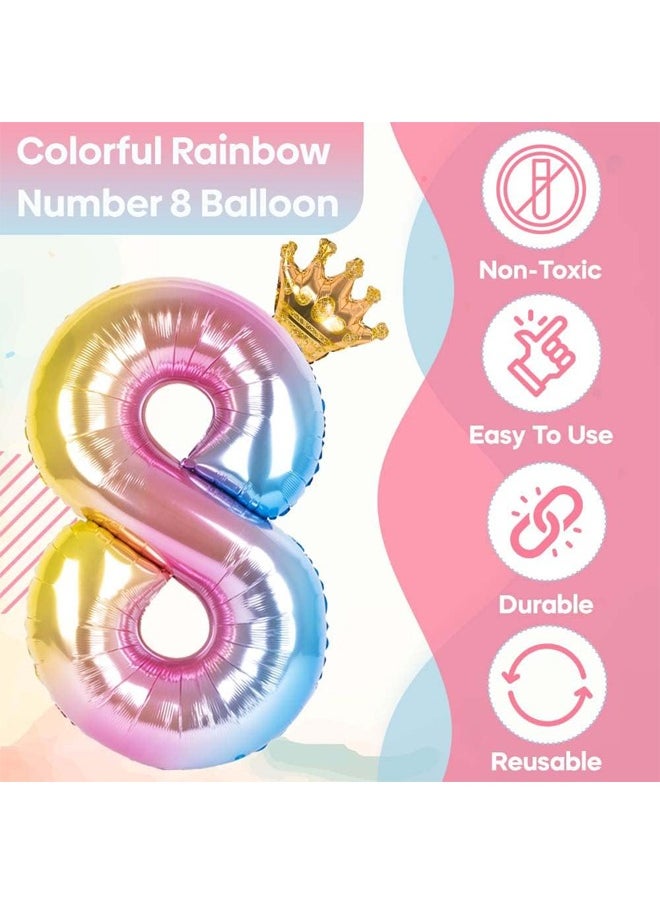 null - Number 8 Balloon with Detachable Crown, Easy Inflate and deflate reusable, Premium Foil Mylar Balloons for Birthdays, Anniversaries, and Party Decorations(40 inch, Multicolor） - Image 1