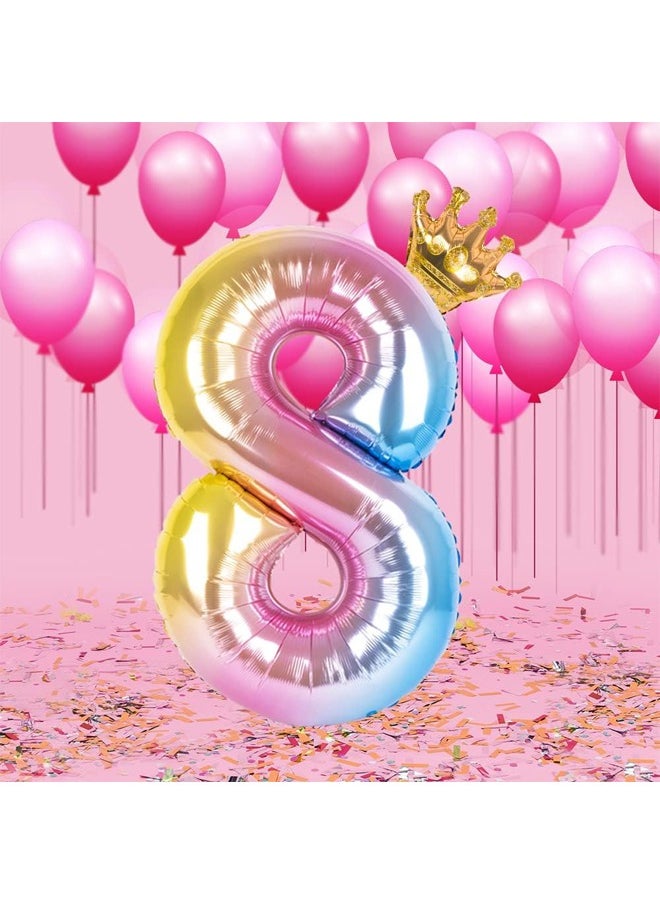null - Number 8 Balloon with Detachable Crown, Easy Inflate and deflate reusable, Premium Foil Mylar Balloons for Birthdays, Anniversaries, and Party Decorations(40 inch, Multicolor） - Image 1