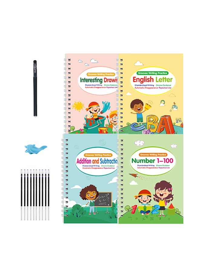 Generic 4Pcs Reusable Baby Exercise Book, Writing Stickers With Automatic Disappearing Ink Pen, Children's Alphabet Tracing Book, For Training Letters, Numbers, Graphics, Calculations  - Image 1