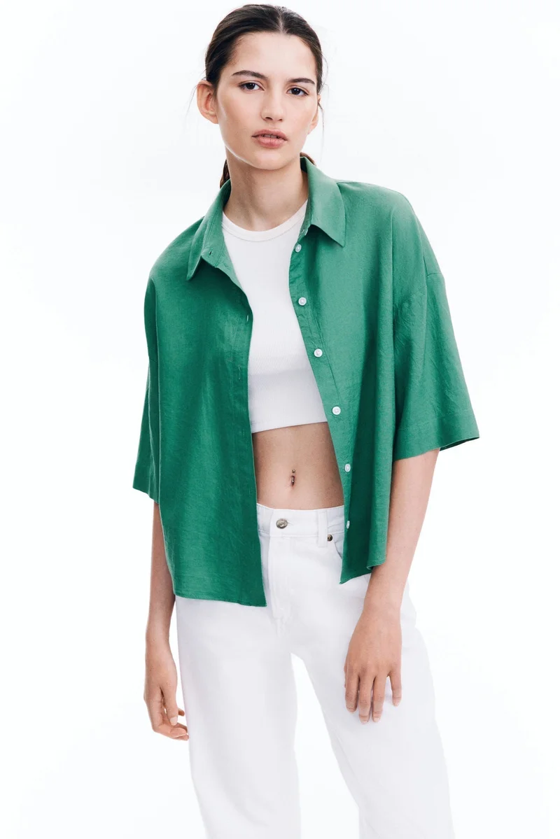 اتش اند ام قميص كتان ممزوج