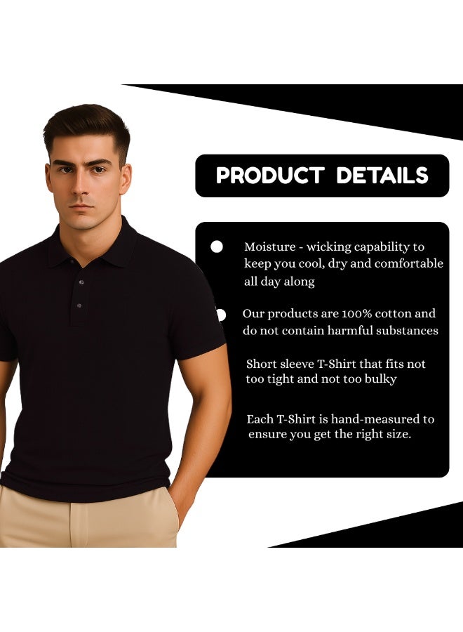 PRINTSHOP4ME Men's Polo T-Shirt | 240 GSM Honeycomb Fabric | Pure Cotton Regular-Fit Tee In Basic Colors | Comfortable And Stylish Everyday Wear - Image 3