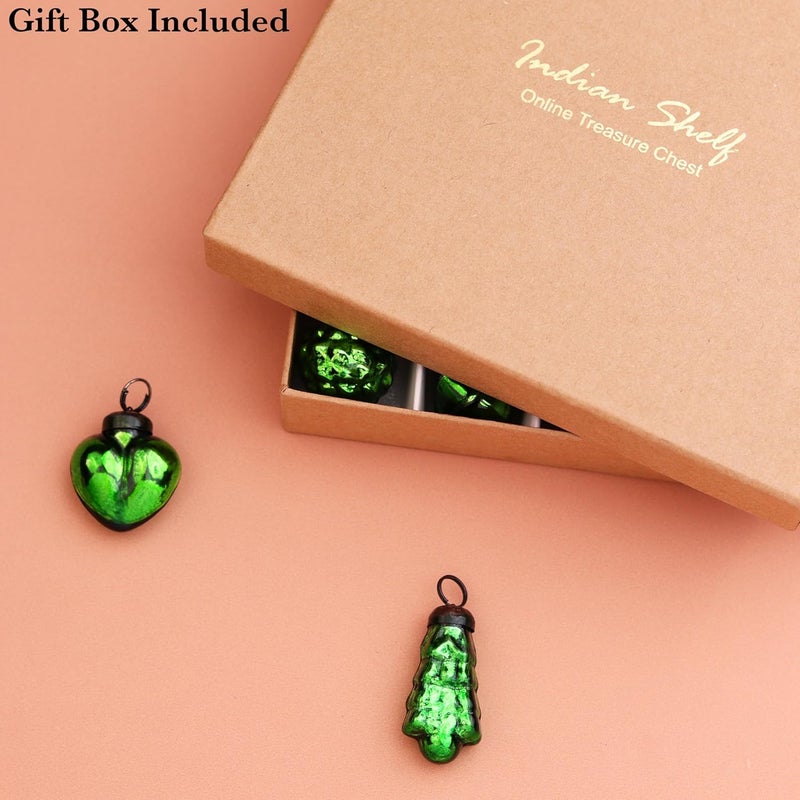 Indian-Shelf 300 Pieces Glass Red Green Christmas Ornaments Decorative Mercury Mini Vintage Bulk Hanging Ornaments for Halloween Christmas Tree New Year Valentine Day Holidays Event and Wedding Party Decor - Image 2