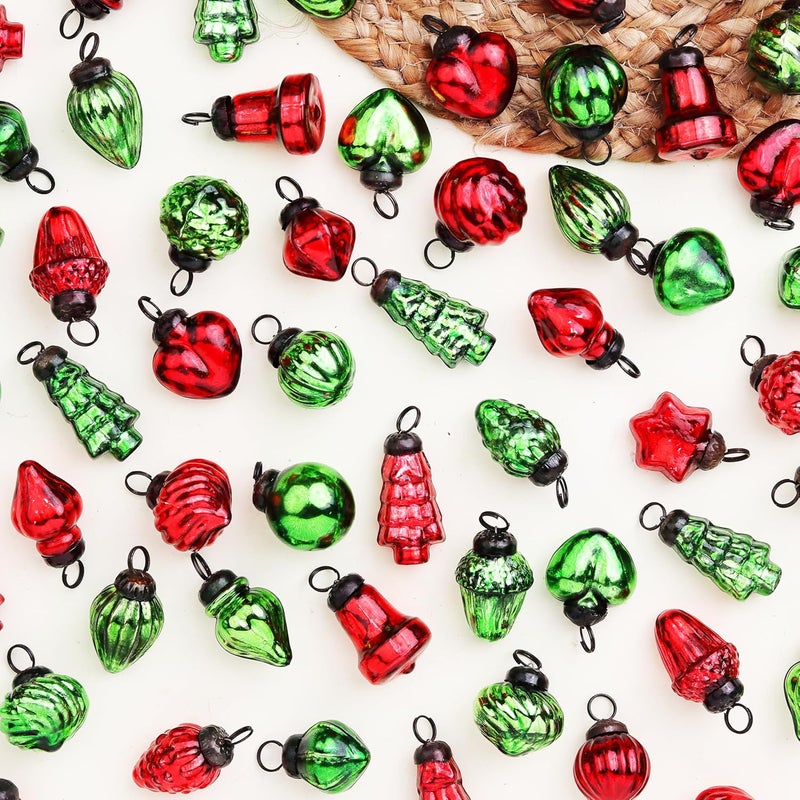 Indian-Shelf 300 Pieces Glass Red Green Christmas Ornaments Decorative Mercury Mini Vintage Bulk Hanging Ornaments for Halloween Christmas Tree New Year Valentine Day Holidays Event and Wedding Party Decor - Image 1