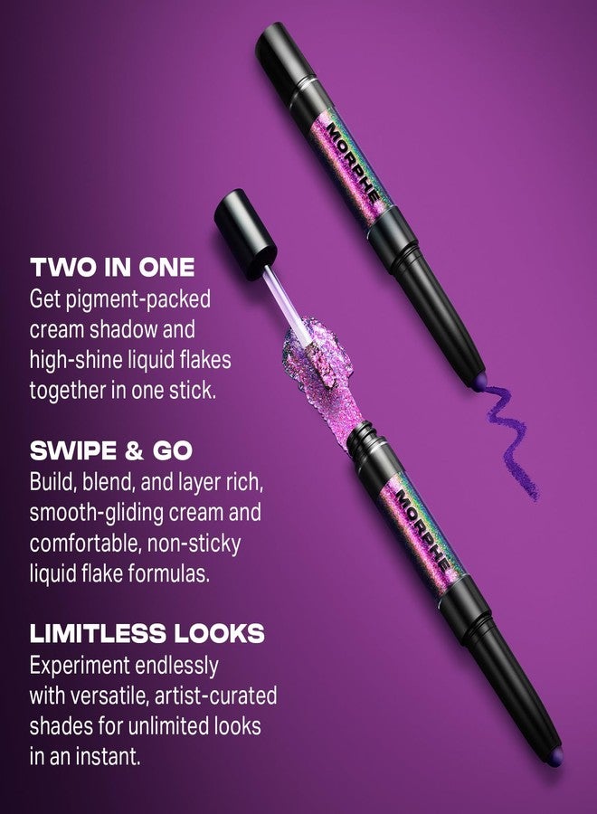 Morphe قلم ظلال العيون المزدوج من مورفي - صبغة ظلال العيون الكريمية ورقائق السائل الكروم لمظهر مكياج عيون جريء ومتعدد الطبقات - عاشق/مقاتل (0.96 أونصة)  - Image 4
