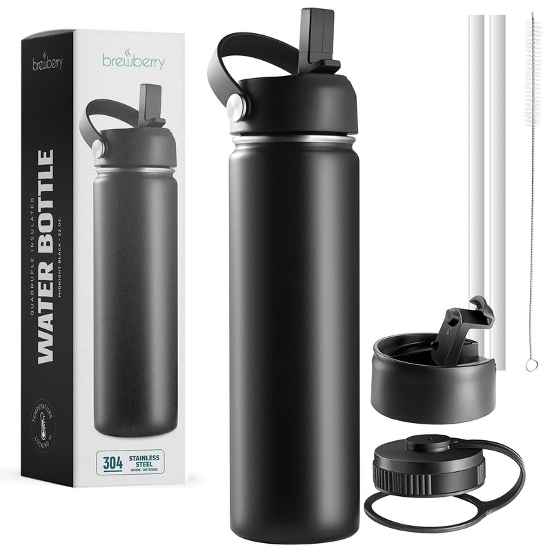 Brewberry Stainless Steel Insulated Water Bottle and Travel Mug for Hot and Cold Beverages Wide Mouth Double Wall Insulated Hydration Sports Water Bottle for Hiking Biking Outdoor 22 OZ BPA Free