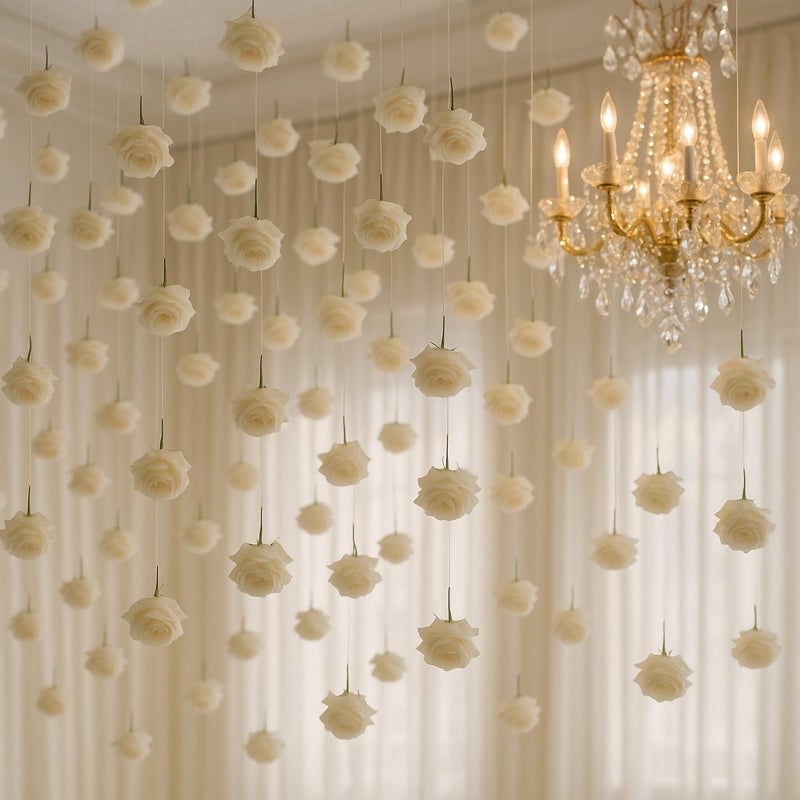 Glitinsel 50 Set Hanging Roses Wedding Flower Decoration with Ribbons DIY Artificial Rose Flowers Garlands for Wedding Engagement Bridal Shower Birthday Party Anniversary Arch Wall Garden DecorWhite - Image 2