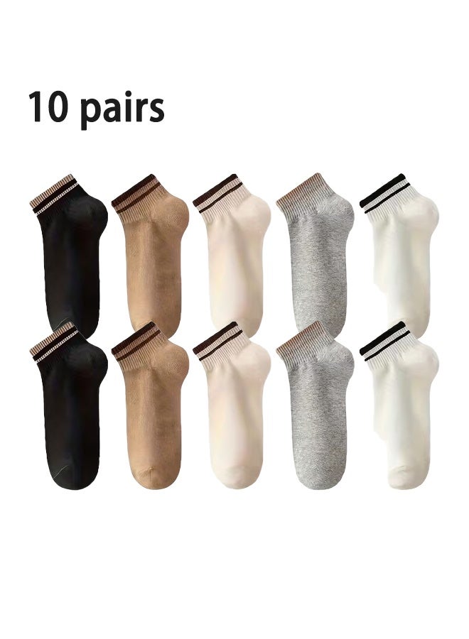 Zeemey Women's Simple Invisible Boat Socks 10 Pairs Set, Multi-Color Breathable Short Socks, Everyday Versatile, Prevents Slipping Down - Image 1