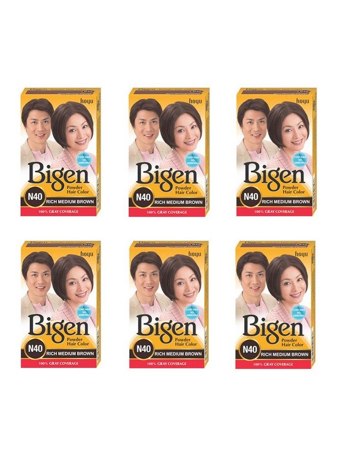 بايجن مسحوق تلوين الشعر بني متوسط غني N40 عبوة من 6 قطع (مجموعة كومبو)