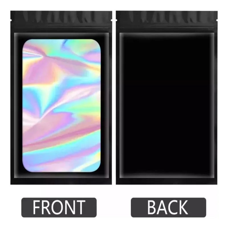 100 كيس ميلار قابل لإعادة الإغلاق من HoloPack بالتصميم الهولوجرافي أسود (7.5×12 سم) - Image 2