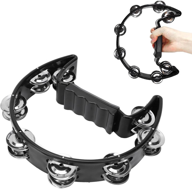 LiebeWH Half Moon Musical Tambourine Black Single Row Tambourine Handheld with Contoured Handle for Music Beginners - Image 4