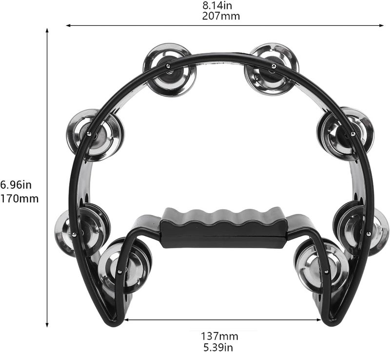 LiebeWH Half Moon Musical Tambourine Black Single Row Tambourine Handheld with Contoured Handle for Music Beginners - Image 2
