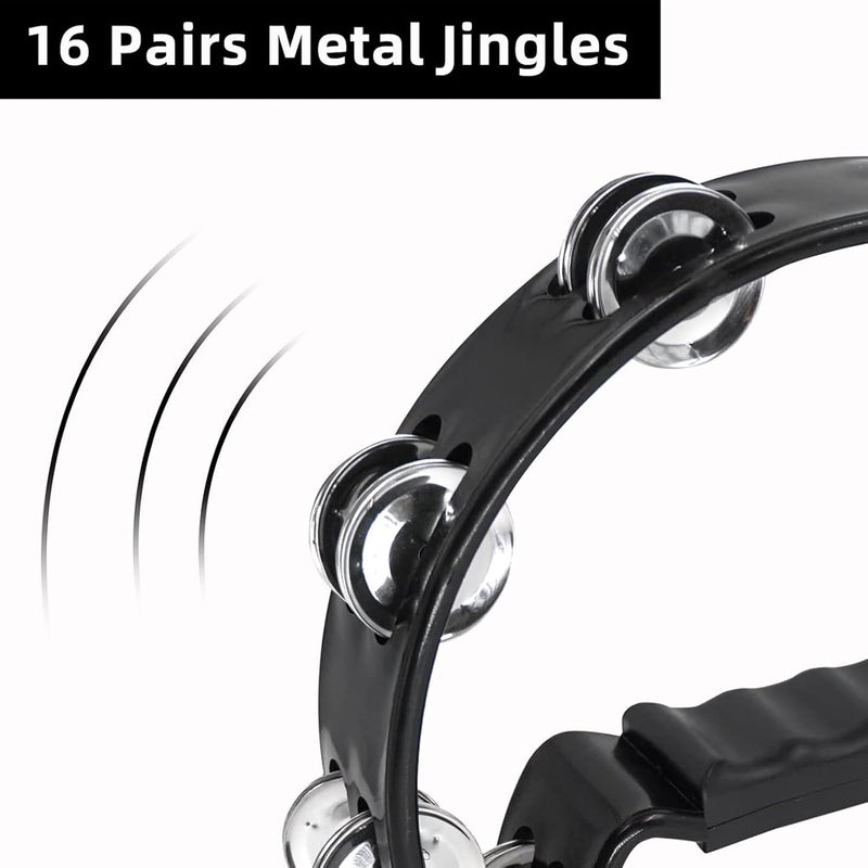 LiebeWH Half Moon Musical Tambourine Black Single Row Tambourine Handheld with Contoured Handle for Music Beginners - Image 3