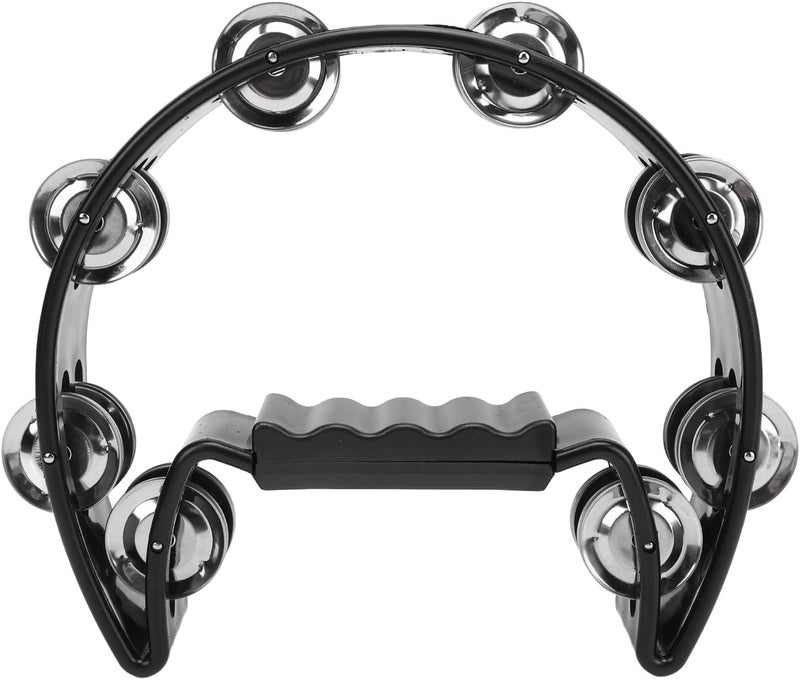 LiebeWH Half Moon Musical Tambourine Black Single Row Tambourine Handheld with Contoured Handle for Music Beginners - Image 1
