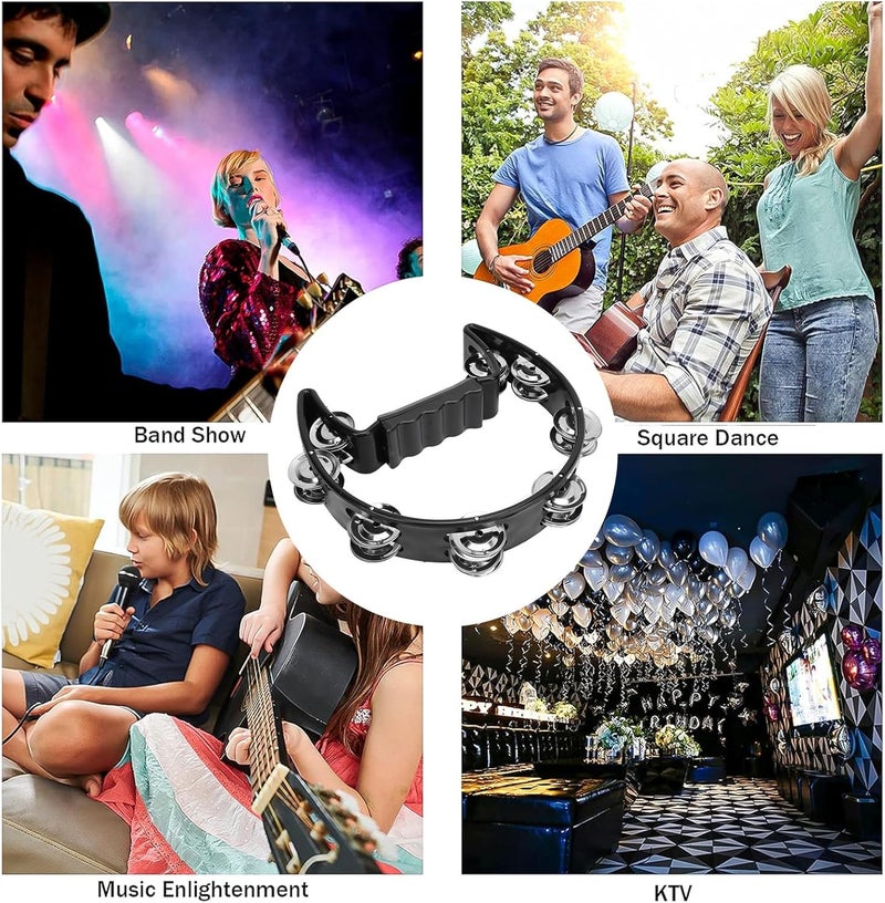 LiebeWH Half Moon Musical Tambourine Black Single Row Tambourine Handheld with Contoured Handle for Music Beginners - Image 5