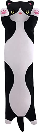 Yeqivo Soft Plush Cute Cat Body Pillow Long Stuffed Cat Plush Toy Kitten Throw Pillow Gift for Kids Girlfriend 90CM WhiteBlack - Image 1