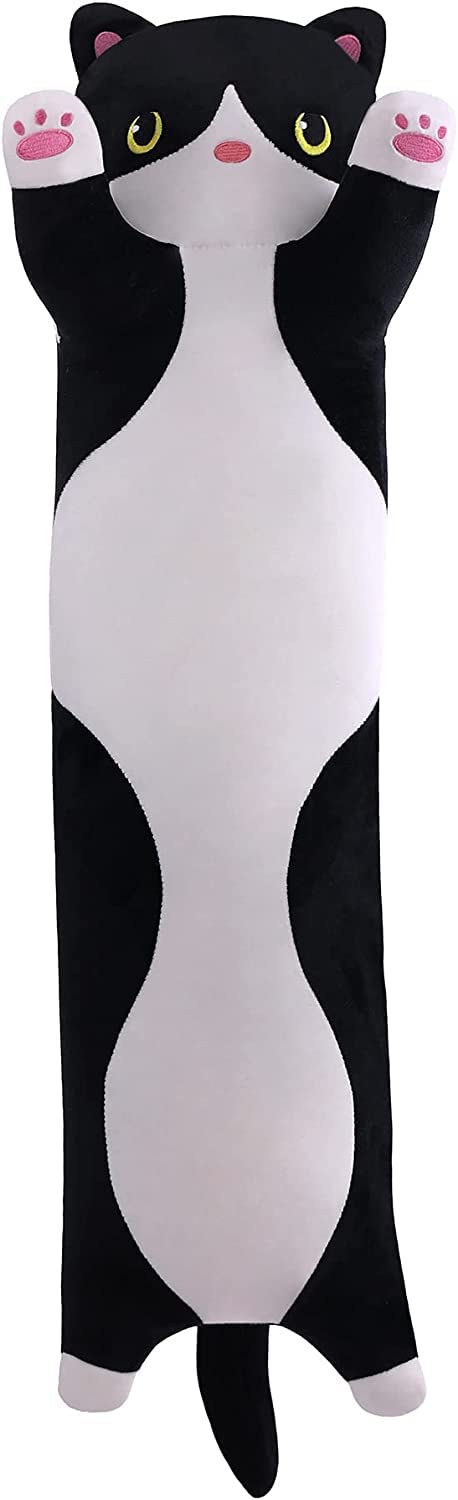 Yeqivo Soft Plush Cute Cat Body Pillow Long Stuffed Cat Plush Toy Kitten Throw Pillow Gift for Kids Girlfriend 90CM WhiteBlack - Image 2