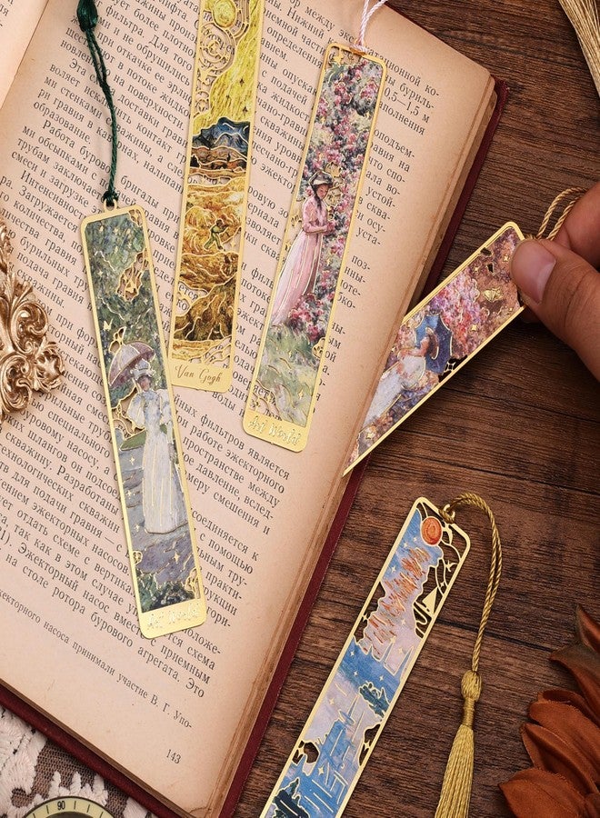 emmoolife 12 Pieces Metal Bookmarks with Tassel, Golden Hollow Bookmark Van Gogh Oil Painting Theme Girl Book Mark Bookmarks for Book Lovers Writers Readers Children Teens Men Women Adults - Image 5