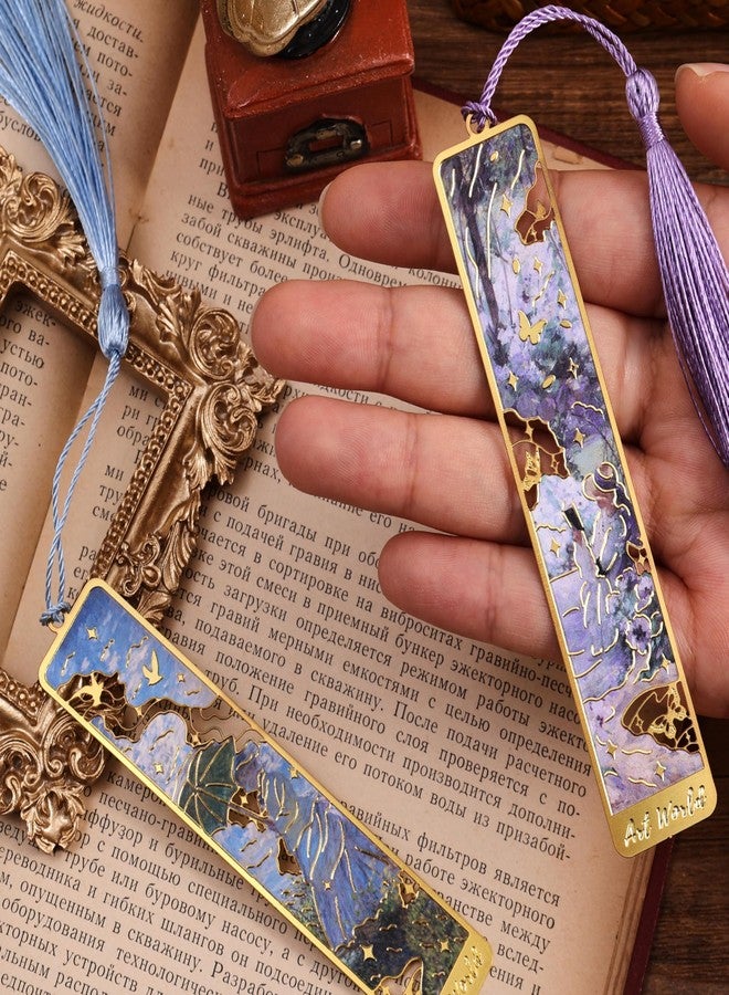 emmoolife 12 Pieces Metal Bookmarks with Tassel, Golden Hollow Bookmark Van Gogh Oil Painting Theme Girl Book Mark Bookmarks for Book Lovers Writers Readers Children Teens Men Women Adults - Image 4