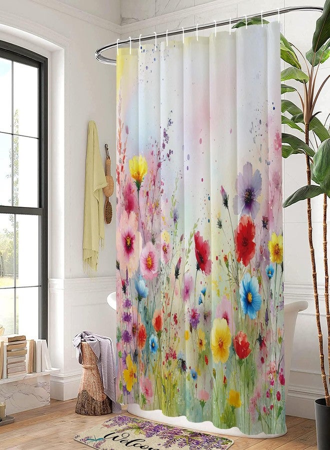 Baccessor Spring Summer Floral Shower Curtain Colorful Romantic Watercolor Wildflower Shower Curtain Polyester Fabric Bathroom Bath Home Decor Waterproof Weighted with Hooks 72 W x72 H Inch - Image 3