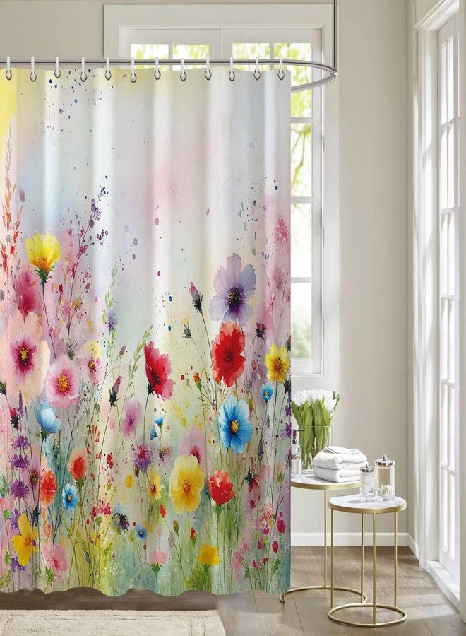 Baccessor Spring Summer Floral Shower Curtain Colorful Romantic Watercolor Wildflower Shower Curtain Polyester Fabric Bathroom Bath Home Decor Waterproof Weighted with Hooks 72 W x72 H Inch - Image 2