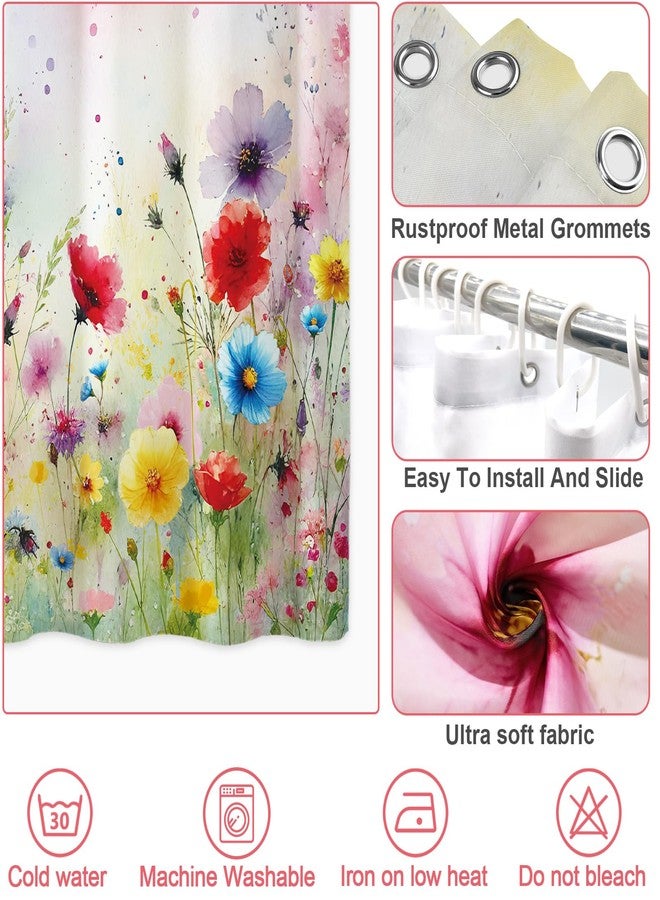 Baccessor Spring Summer Floral Shower Curtain Colorful Romantic Watercolor Wildflower Shower Curtain Polyester Fabric Bathroom Bath Home Decor Waterproof Weighted with Hooks 72 W x72 H Inch - Image 4