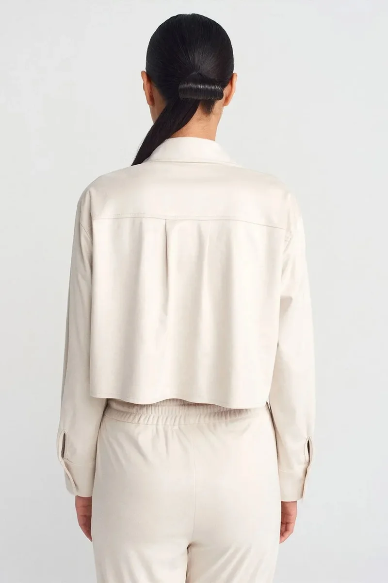 Dilvin Cream Natural DILVIN Women's Cropped Faux Suede Button Shirt for Women | Best Price UAE