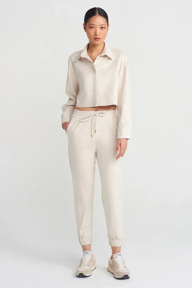 Dilvin Cream Natural DILVIN Women's Cropped Faux Suede Button Shirt for Women | Best Price UAE