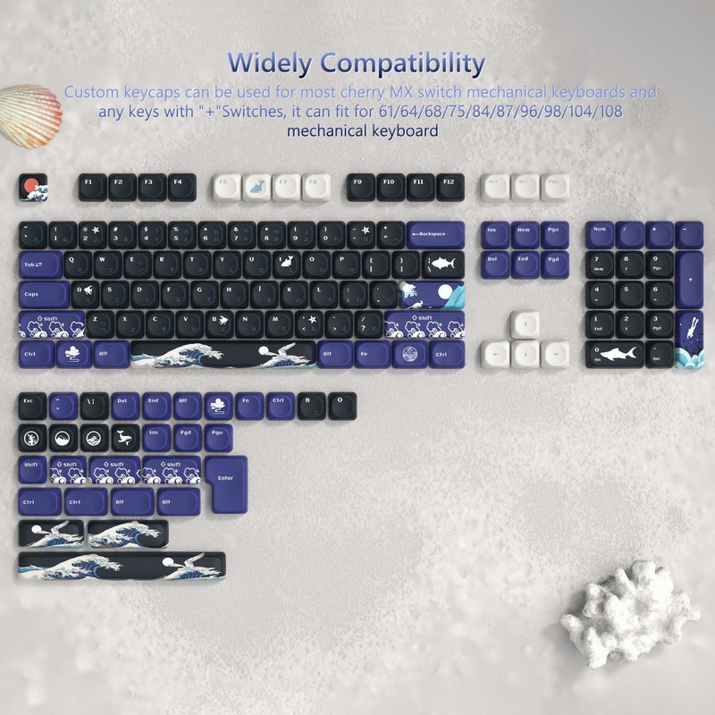 Womier PBT Black Keyboard Keycaps, Japanese MOA Keycaps for Mechanical Keyboard, Cute Custom Dye-Sublimation Key Cap for 60 65 75 100 Percent, Kanagawa - Image 3