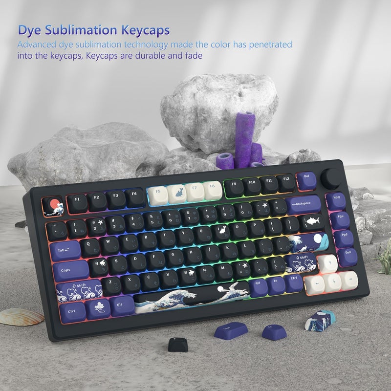 Womier PBT Black Keyboard Keycaps, Japanese MOA Keycaps for Mechanical Keyboard, Cute Custom Dye-Sublimation Key Cap for 60 65 75 100 Percent, Kanagawa - Image 2