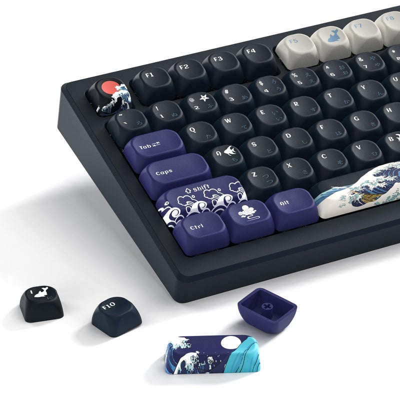 Womier PBT Black Keyboard Keycaps, Japanese MOA Keycaps for Mechanical Keyboard, Cute Custom Dye-Sublimation Key Cap for 60 65 75 100 Percent, Kanagawa - Image 1