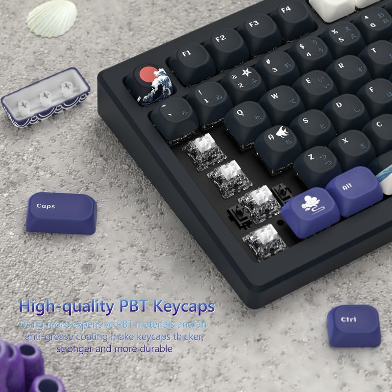 Womier PBT Black Keyboard Keycaps, Japanese MOA Keycaps for Mechanical Keyboard, Cute Custom Dye-Sublimation Key Cap for 60 65 75 100 Percent, Kanagawa - Image 4