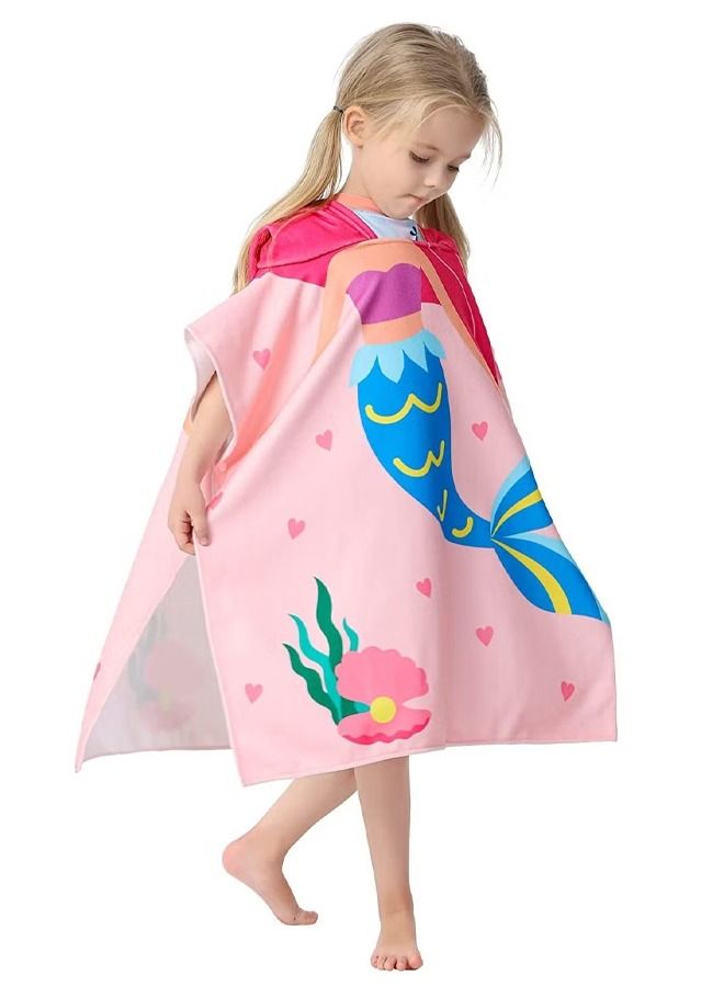 Mermaid Children's Bath Towel for 1-6 Years Toddler Hooded Towel Microfiber Super Soft Robe Poncho Bathrobe Girls Swimming Beach Holiday Water Playing Pool Swim Coverups 1Pcs  - Image 1