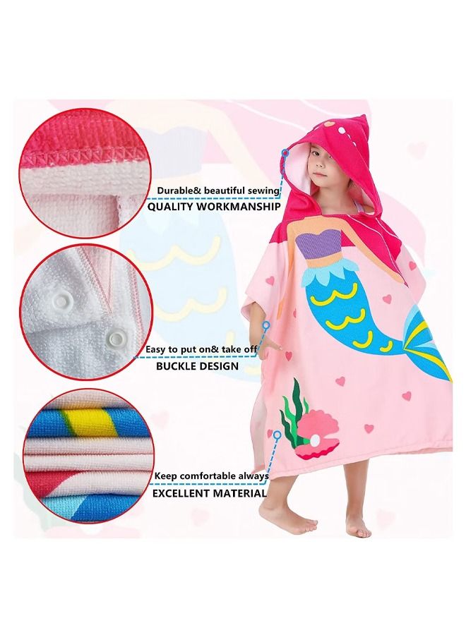 Mermaid Children's Bath Towel for 1-6 Years Toddler Hooded Towel Microfiber Super Soft Robe Poncho Bathrobe Girls Swimming Beach Holiday Water Playing Pool Swim Coverups 1Pcs  - Image 3