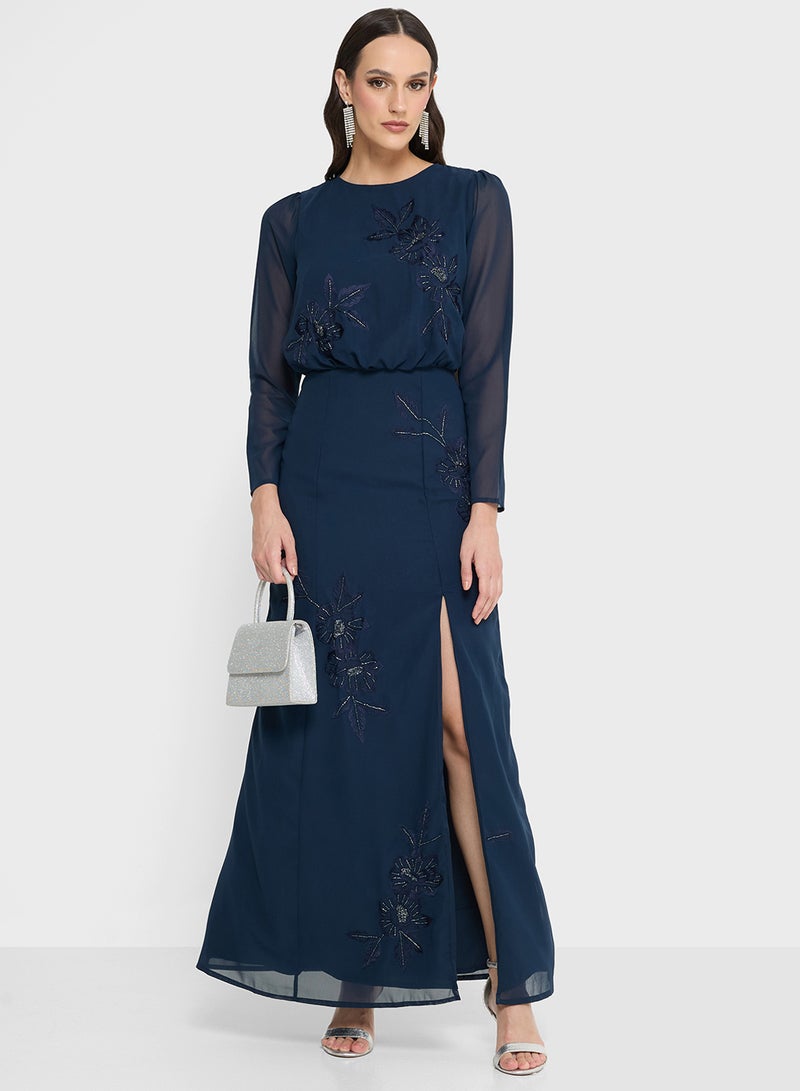 Maya Embroidered Detail Side Slit Maxi Dress - Image 5