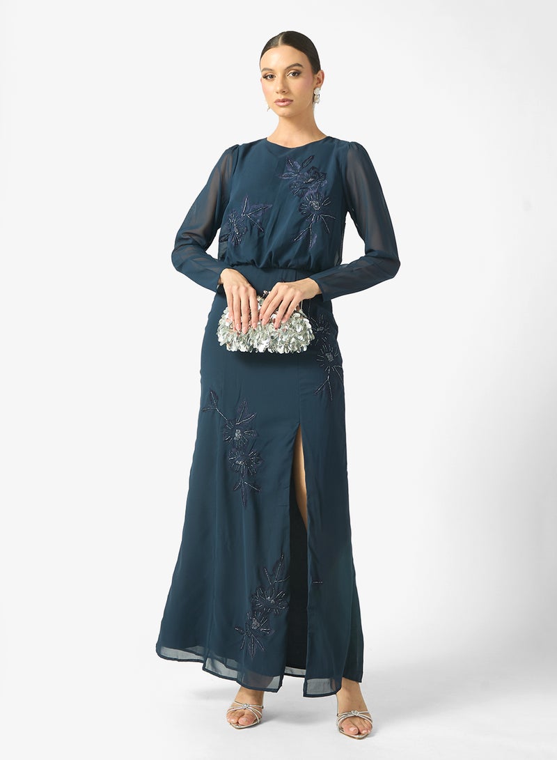 Maya Embroidered Detail Side Slit Maxi Dress - Image 4