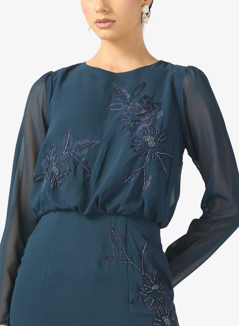 Maya Embroidered Detail Side Slit Maxi Dress - Image 3