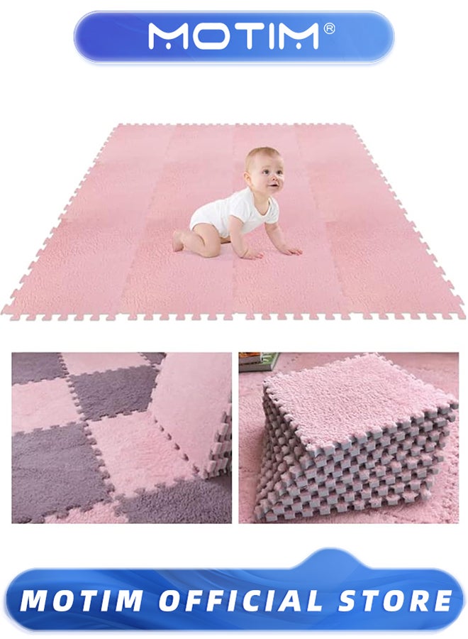 Motim 12PCS Soft EVA Foam Mats Shaggy Fluffy Tiles 30 * 30 * 1CM Rugs Protective Floor Tiles Exercise Play Mats for Home & Playroom Decoration - Image 1