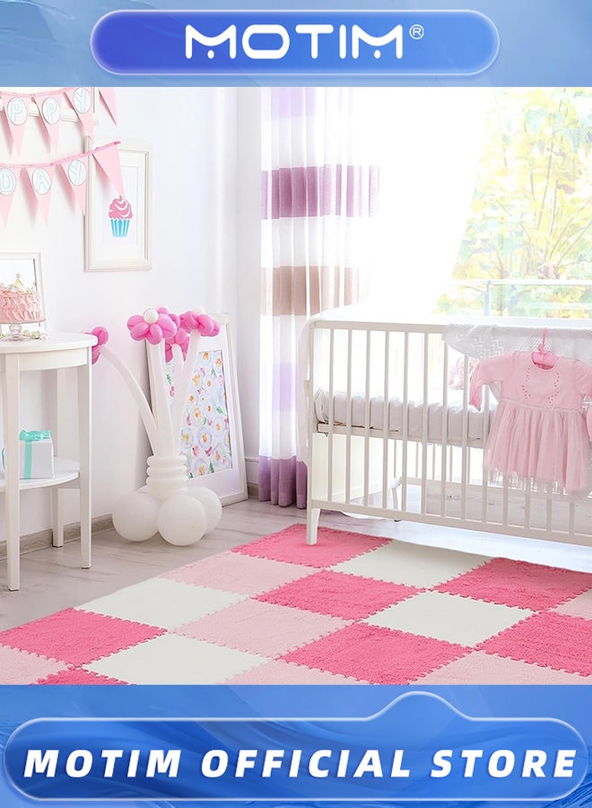 Motim 12PCS Soft EVA Foam Mats Shaggy Fluffy Tiles 30 * 30 * 1CM Rugs Protective Floor Tiles Exercise Play Mats for Home & Playroom Decoration - Image 4