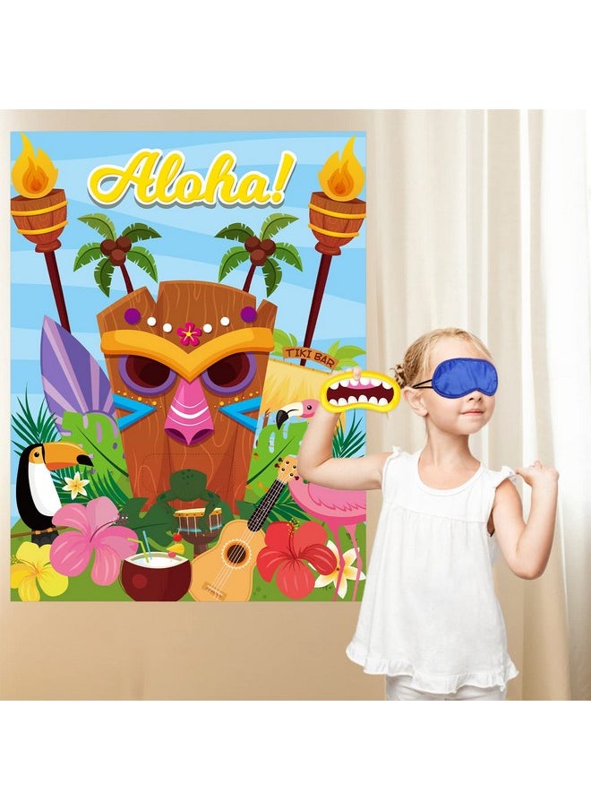 Aloha Tiki Party Stickers Game Aloha Tiki Poster With Blindfold Stickers Pin The Mouth Game For Hawaiian Luau Party Supplies Summer Tropical Party Favor Carnival Jungle Hibiscus Party Decor