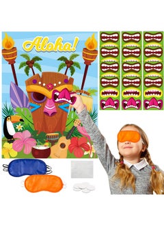 CY2SIDE Aloha Tiki Party Stickers Game Aloha Tiki Poster With Blindfold Stickers Pin The Mouth Game For Hawaiian Luau Party Supplies Summer Tropical Party Favor Carnival Jungle Hibiscus Party Decor  - Image 2