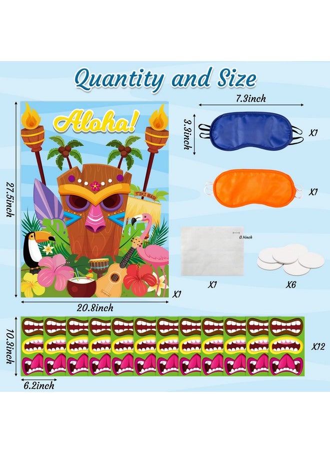 Aloha Tiki Party Stickers Game Aloha Tiki Poster With Blindfold Stickers Pin The Mouth Game For Hawaiian Luau Party Supplies Summer Tropical Party Favor Carnival Jungle Hibiscus Party Decor