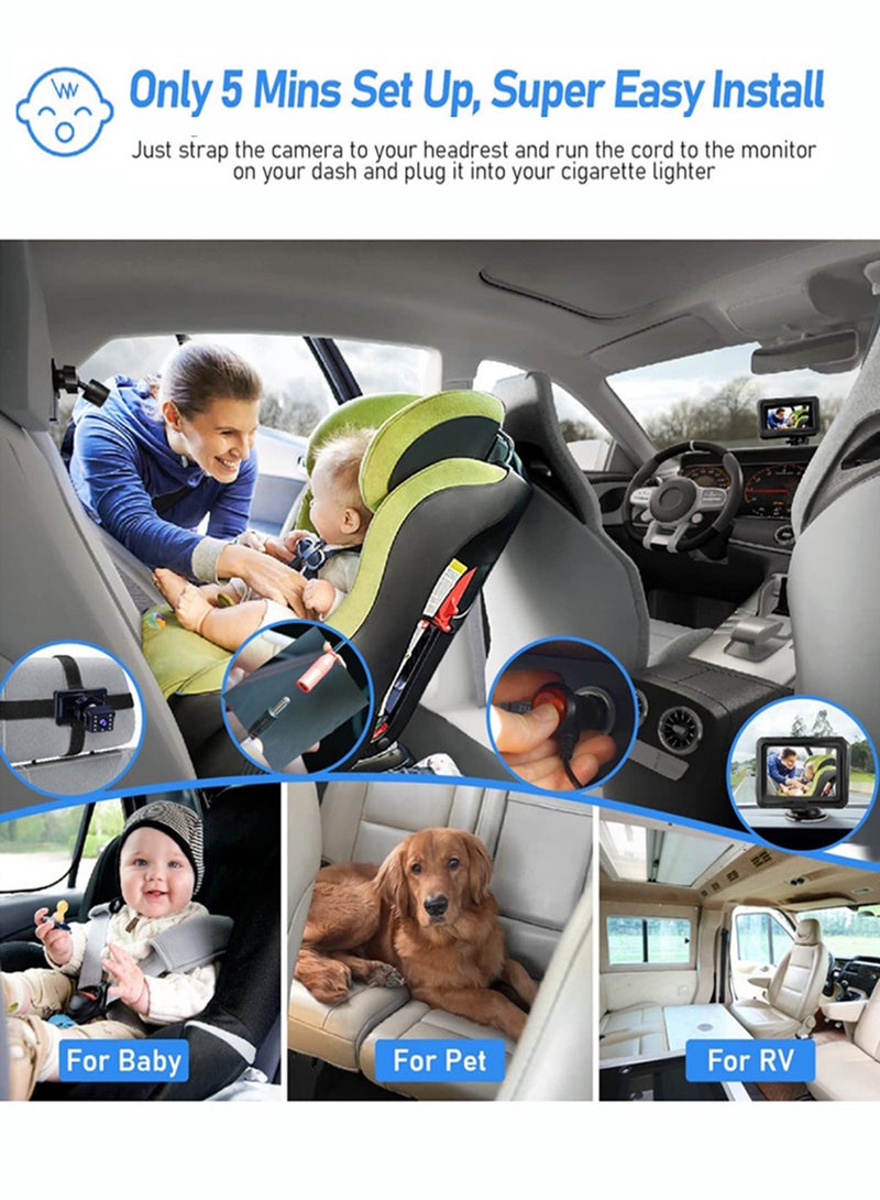 EzzySo كاميرا سيارة للأطفال 1080P HD شاشة عرض خلفية 4.3 بوصة مع زاوية واسعة 150° ورؤية ليلية سهلة التركيب في 5 دقائق للمقعد الخلفي للسيارة مثالية للأطفال والحيوانات الأليفة - Image 2