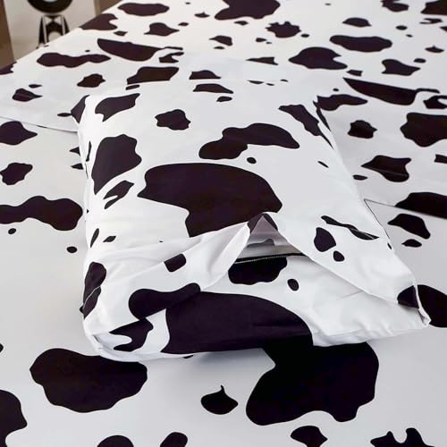 SDY 4PCS Bedding Sheets Set,Cow Print Twin Size,Lightweight Super Soft Deep Pocket Fitted Sheet & Cute Top Flat Sheet & 2 Pillowcases for Kids Boys Girls (Cow,Twin) - Image 4