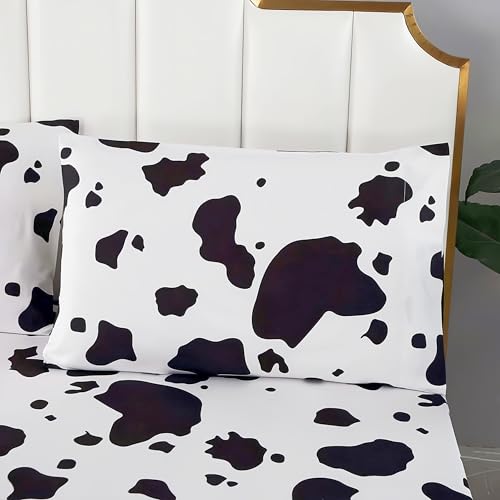 SDY 4PCS Bedding Sheets Set,Cow Print Twin Size,Lightweight Super Soft Deep Pocket Fitted Sheet & Cute Top Flat Sheet & 2 Pillowcases for Kids Boys Girls (Cow,Twin) - Image 2