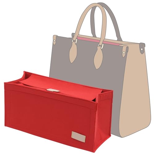 Doxo Purse Organizer Insert,Felt Bag Organizer with Zipper,Tote Organizer Insert Suitable for Lv Onthego GM & D Book Tote Bag Large and More (Red-With Cover) - Image 1