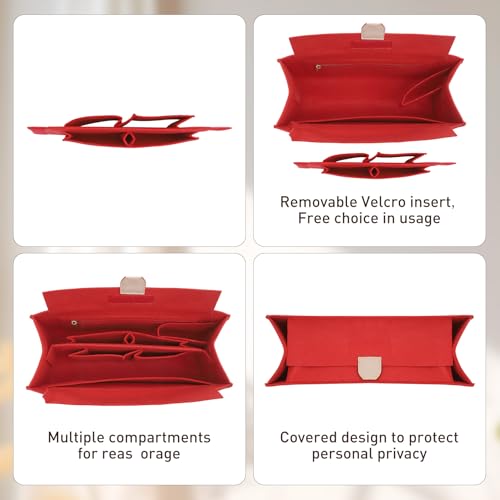 Doxo Purse Organizer Insert,Felt Bag Organizer with Zipper,Tote Organizer Insert Suitable for Lv Onthego GM & D Book Tote Bag Large and More (Red-With Cover) - Image 5