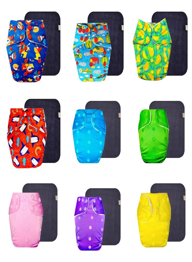 حفاضات قماشية فاخرة من دمبلدو مع حشوة سوداء (عبوة من 9 قطع) | مضادة للحساسية | قابلة لإعادة الاستخدام والغسل | أزرار كبس قابلة للتعديل | موثوق بها من قبل الأمهات | من 3 أشهر إلى 3 سنوات | للجنسين - Image 1