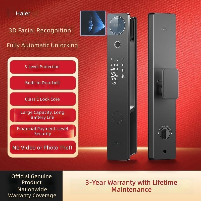 Haier P350 Smart Lock – 3D Face Recognition, Fingerprint, Password, IC Card, Full-Automatic, Large Screen - Image 1