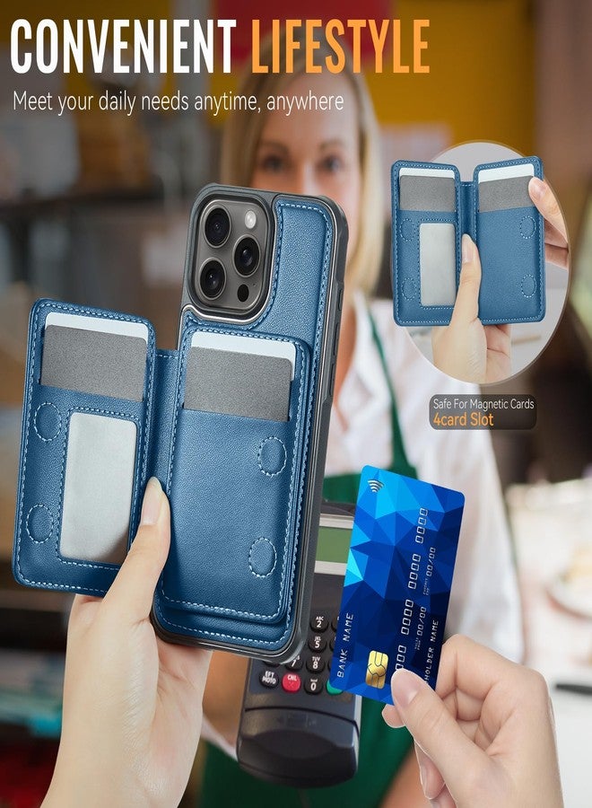 Usroom Compatible with Magsafe Wireless Charing for iPhone 16 Pro Max 6.9" Wallet Case, RFID Blocking Card Holder 2 in 1 Detachable Wallet Kickstand Shockproof Case, Blue - Image 4